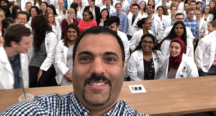 Dr. Mohamad Moussa '01, '04 (foreground) with students in the UToledo Emergency Medicine Residency Program.